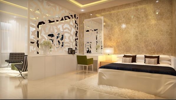 Phòng ngủ theo phong cách hiện đại sang trọng, tạo cảm giác thoải mái với gạch ốp Viglacera Eco S603