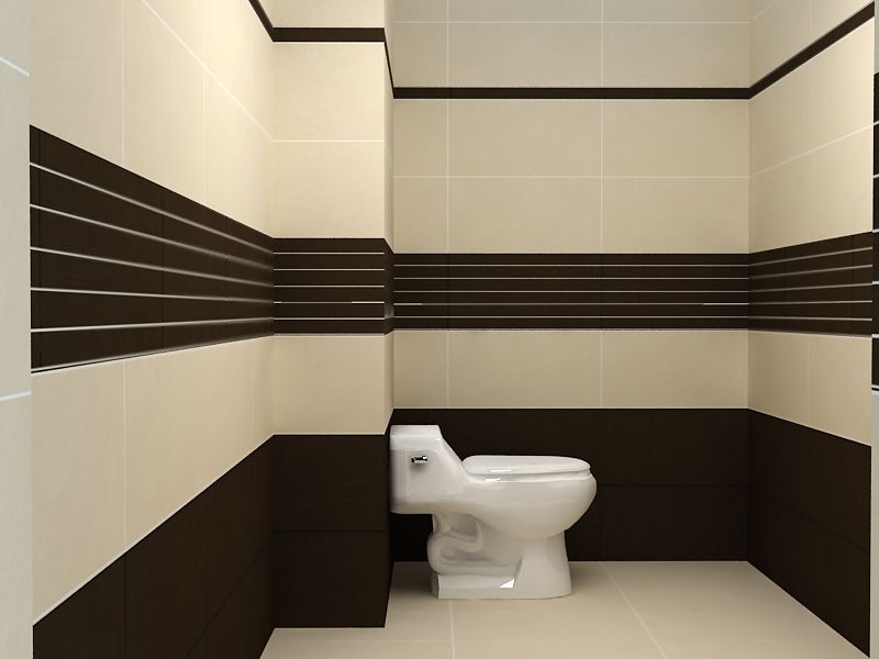 Kết hợp pha trộn nhiều kích thước và màu sắc gạch ốp tường trung tính làm đẹp nhà vệ sinh