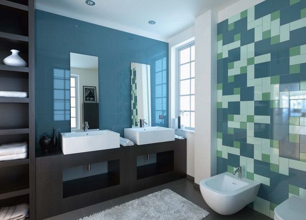 Sử dụng gạch ốp tường nhà vệ sinh nhiều màu sắc nổi bật phần tường 