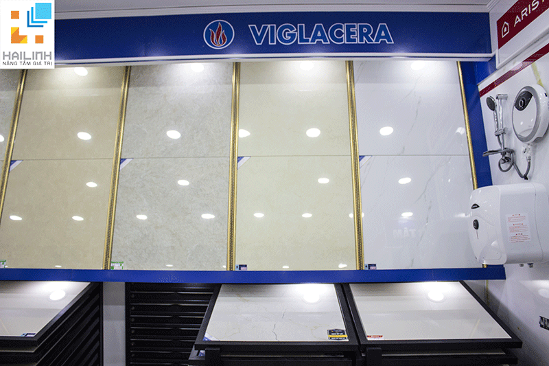 Những mẫu gạch Viglacera được đặt trên kệ rất đẹp và sang trọng