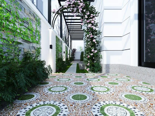 Mẫu gạch họa tiết sân vườn 40x40 mang lại một không gian gần gũi với tự nhiên