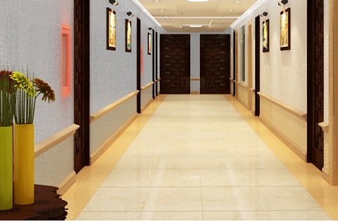 Gạch lát nền màu kem cho hành lang