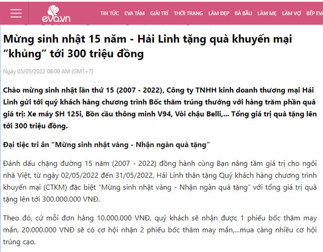Hai Linh len trang dien tu Eva